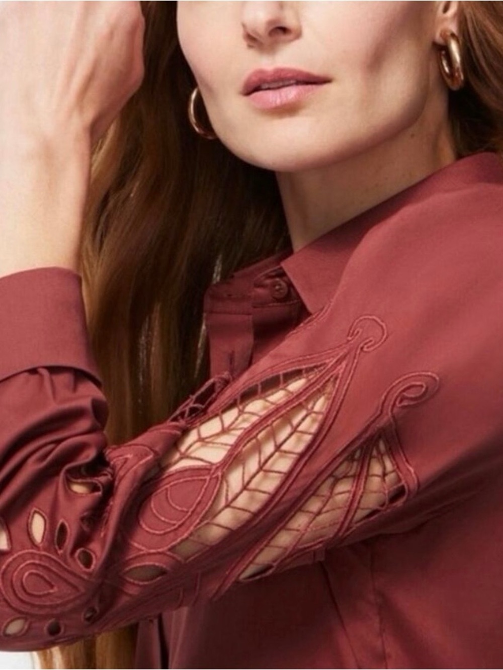 Chico’s Floral Lace Cutwork Sleeve Button Up Top - Picture 4 of 9